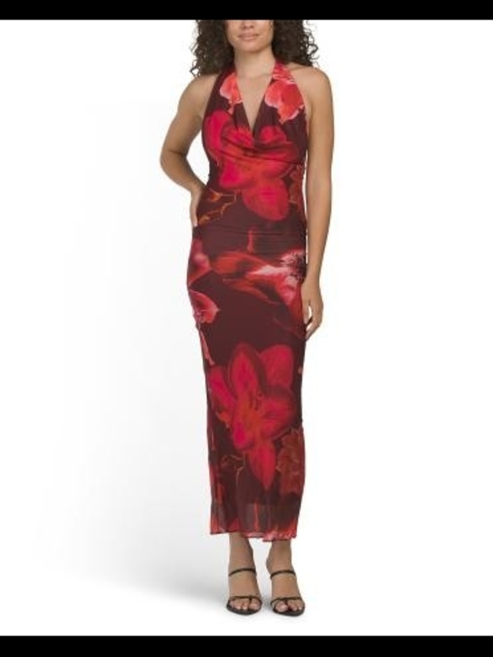 Halter Floral Maxi Dress in Burgundy and Red Floral